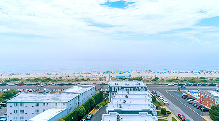 view of the beach from the luxury Cape May rental townhome