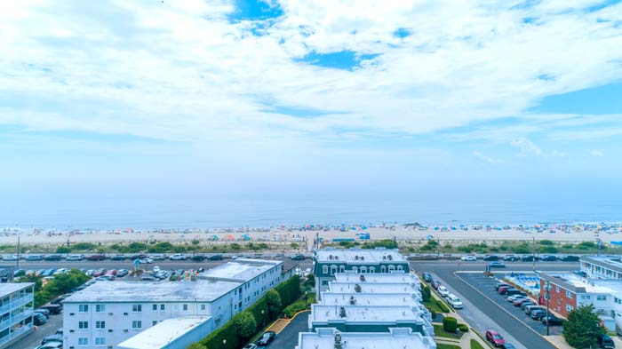 view of the beach from Seaboard Walk in Cape May